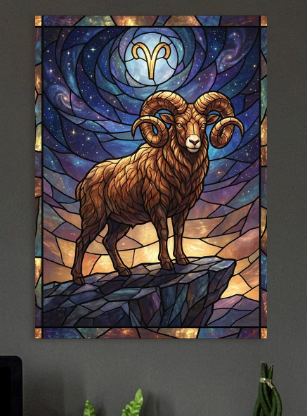 Aries Zodiac in Stained Glass